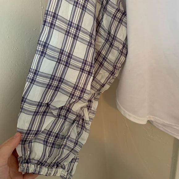 Long Sleeved White + Plaid Shirt - Picture 3 of 5
